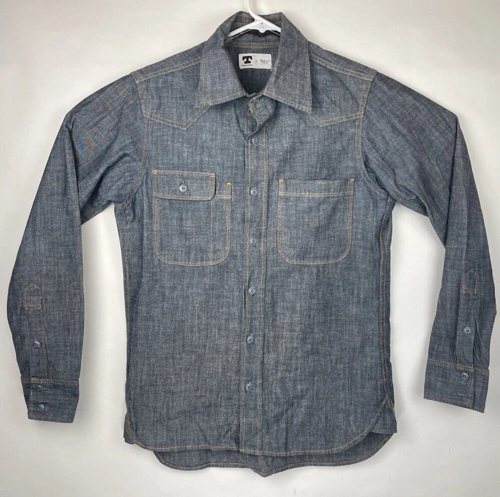 Tellason Topper Chambray Shirt Mens Small Japanese Fabric Indigo Work Shirt Blue